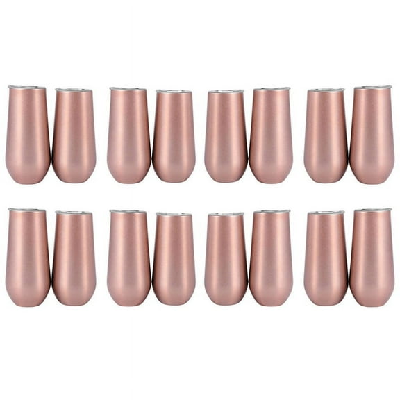 Stemless Champagne Flutes Wine Tumbler, 6 OZ Double-Insulated Wine Tumbler with Lids Unbreakable Cocktail Cups