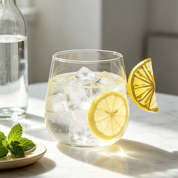 Stemless Clear Glass Lemon Water Tumbler, Egg Shaped Large Capacity Drinking Cup for Juice Wine Cocktail Daily Drinkware