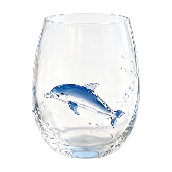 Stemless Glass 12 Oz 3D Dolphin Design Single Glass Drinking Cup for Ocean Themed Gatherings Coastal Home Use Birthday and Housewarming Gifting