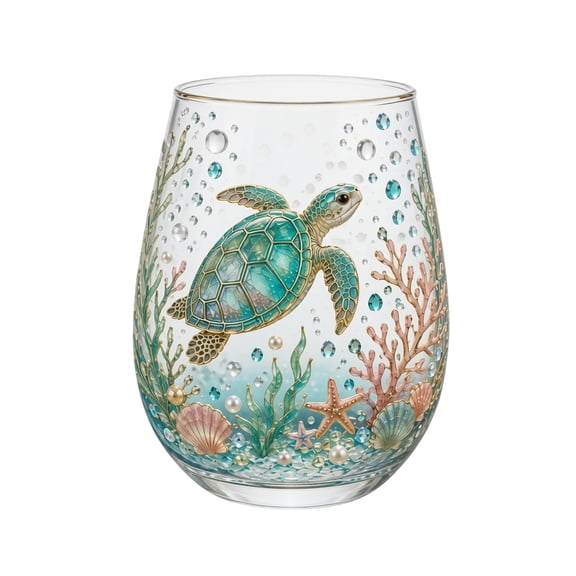 Stemless Glass with Sea Turtle Decor | Unique Home Decor | Coastal Decor for Home | Beach Theme Decor Great Gift for Friend