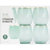 PLASTICPRO 12 Oz Disposable Stemless Wine Glasses Translucent Green Plastic Cups for Party, 6-Pack