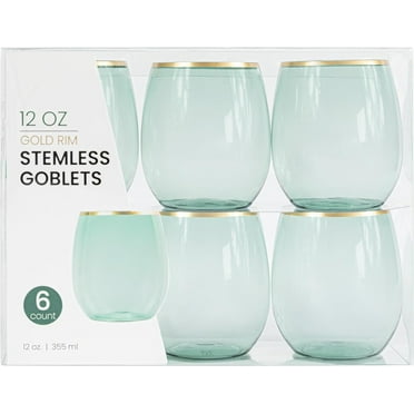 PLASTICPRO 12 Oz Disposable Stemless Wine Glasses Translucent Green Plastic Cups for Party, 6-Pack