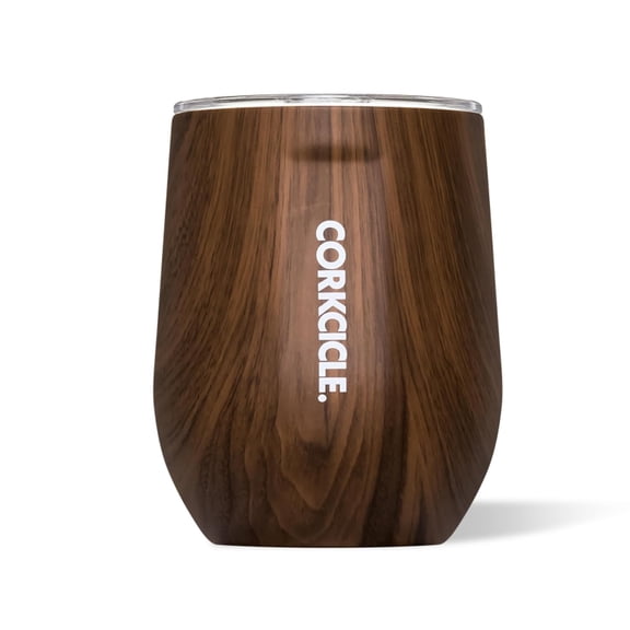 Stemless Insulated Wine Glass Tumbler - Keeps Beverages Cold 6 Hrs Hot 3 Hrs - Stainless Steel - Easy-Grip - Summer Drinkware Gift - Keeps Drinks Ice Cold - 12 oz - Walnut Wood