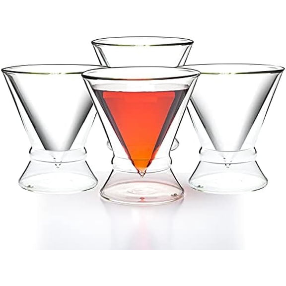 Stemless Martini Cocktail Glasses Set of 2 for Margaritas, Espresso Matinis, Manhattans, Cosmopolitans, Home Bar, Birthdays, Housewarming Gift, Crystal Clear 8 OZ (w/Ring, Set of 4)