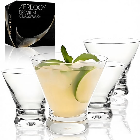 ‌Stemless Martini Glasses Set of 4 – Premium 8oz Cocktail Glasses for Manhattan, Martinis & Bar Essentials, Durable Whiskey Tumblers with Weighted Base, Dishwasher-Safe Barware (Set of 4)