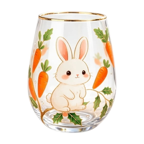 Stemless Tumbler Gold Rimmed Glass Colorful Animal Drinkware Bunny Lover Gift Easter Gift Carrot Themed Decorative Beverage Glass