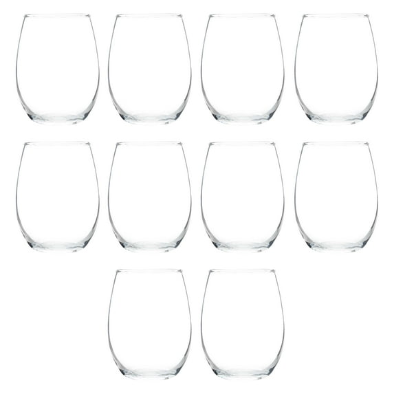 Stemless Wine Glass 9 oz. Set of 10, Bulk Pack - Great for Wedding Favors, Bachelorette Party Decorations, Party Favors, Color Bottom - Clear