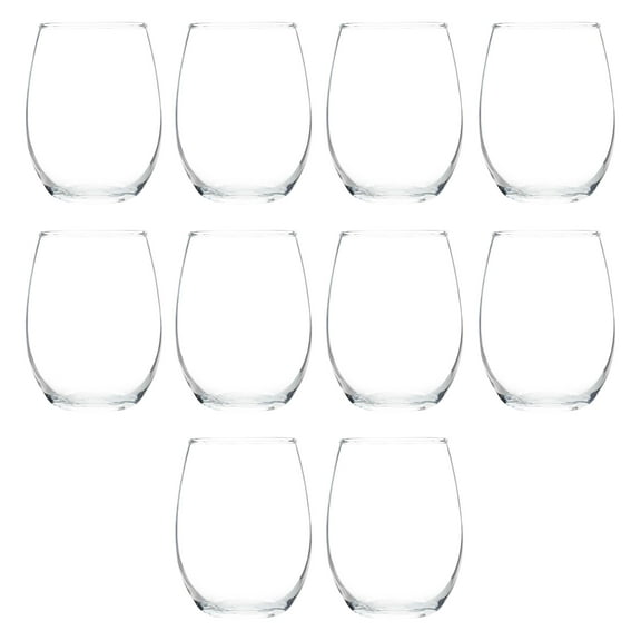 Stemless Wine Glass 9 oz. Set of 10, Bulk Pack - Great for Wedding Favors, Bachelorette Party Decorations, Party Favors, Color Bottom - Clear