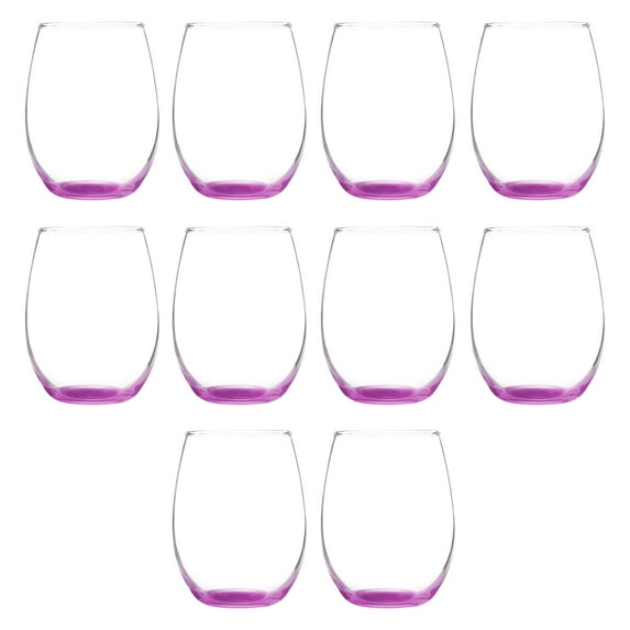 Stemless Wine Glass 9 oz. Set of 10, Bulk Pack - Great for Wedding Favors, Bachelorette Party Decorations, Party Favors, Color Bottom - Pink