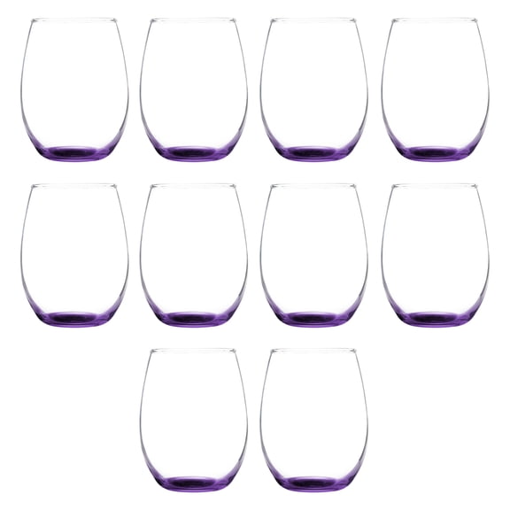 Stemless Wine Glass 9 oz. Set of 10, Bulk Pack - Great for Wedding Favors, Bachelorette Party Decorations, Party Favors, Color Bottom - Purple