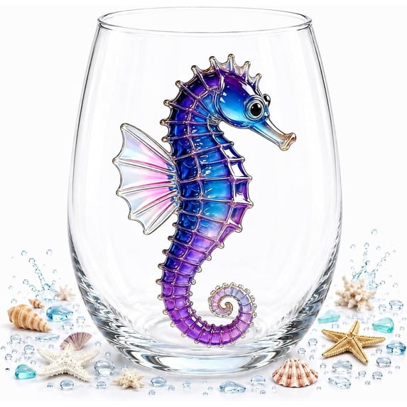 Stemless Wine Glass, Beach Coastal Cup, Home Bar Drinkware, Sea-Inspired Sculpted Design and Versatile Beverage Use for Beach House, Nautical Kitchen, and Summer Party.