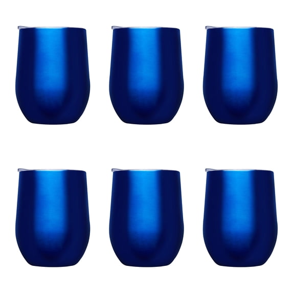 Stemless Wine Glass Tumblers with Lids by Largo 11 oz. Set of 6, Bulk Pack - Perfect for Wine, Cocktails, Other Hot & Cold Beverages - Blue