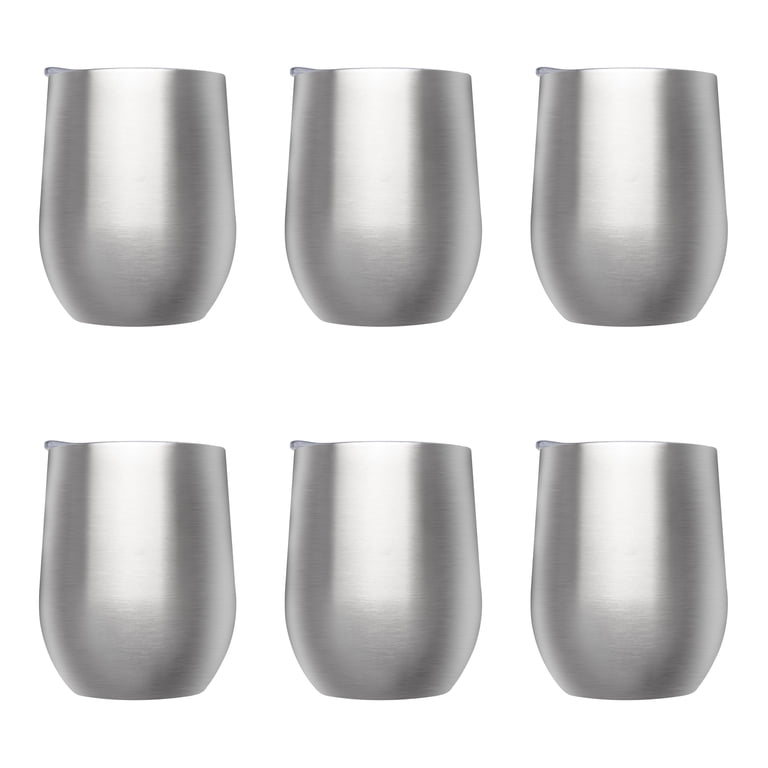 Stemless Wine Glass Tumblers with Lids by Largo 11 oz. Set of 6, Bulk Pack  - Perfect for Wine, Cocktails, Other Hot & Cold Beverages - Silver -  Walmart.com