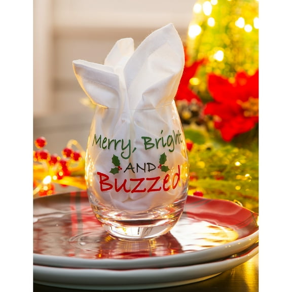 Stemless Wine Glass w/box, 17 OZ, Merry, Bright, and Buzzed