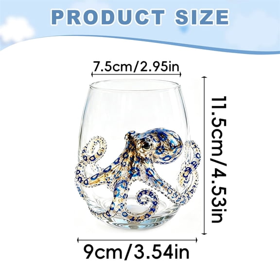 Stemless Wine Glasses, 3D Octopus Pattern Glassware for Bar, Home Decor and Gift for Animal Lovers