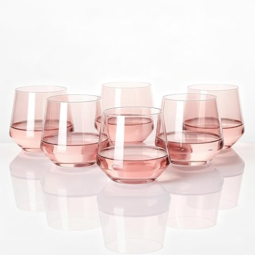 Stemless Wine Glasses Set 6【Peach Color Wine Glasses Stemless】 Peach ...