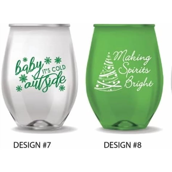 Stemless Wine Glasses - Set of 12 - NOVELTY FUNNY SAYINGS - CAMPING -CHRISTMAS - NEW YEARS HALLOWEEN (Not Glass) (CHRISTMAS THEMED)