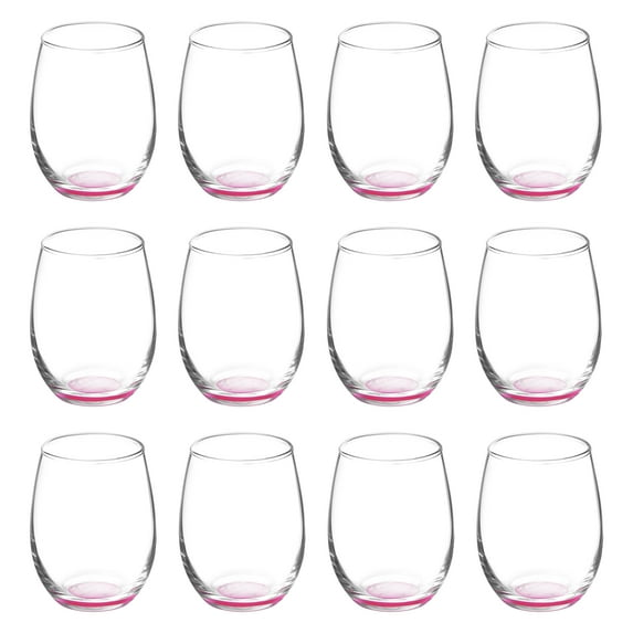 Stemless Wine Glasses by ARC 5.5 oz. Set of 12, Bulk Pack - Perfect for Hotel, Bar, Restaurant or Lounge - Pink
