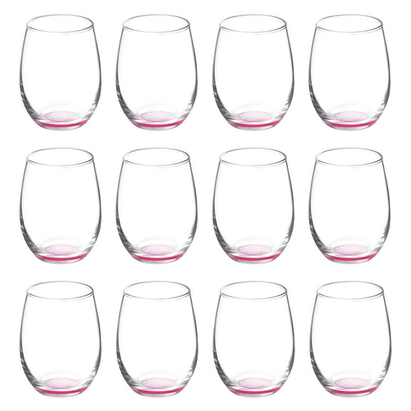 Stemless Wine Glasses by ARC 5.5 oz. Set of 12, Bulk Pack - Perfect for Hotel, Bar, Restaurant or Lounge - Pink