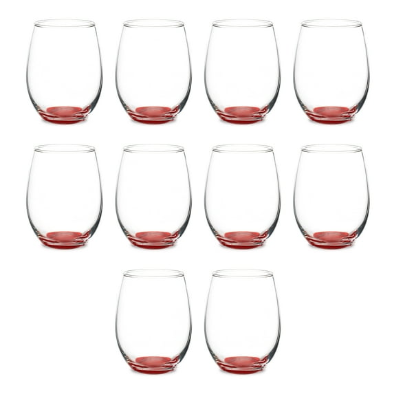 Stemless Wine Glasses in Bulk by ARC Perfection, 15 oz, 10 Pack, Red or White Wine Glass Set, Red