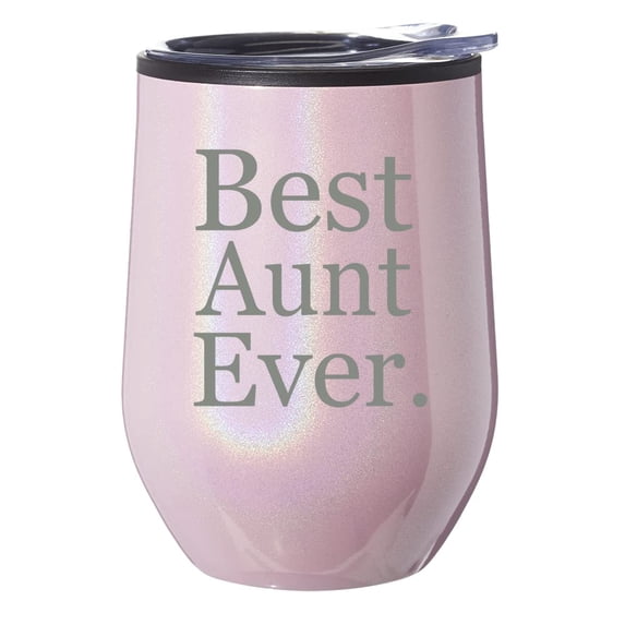 Stemless Wine Tumbler Coffee Travel Mug Glass With Lid Gift Best Aunt Ever (Pink Glitter)