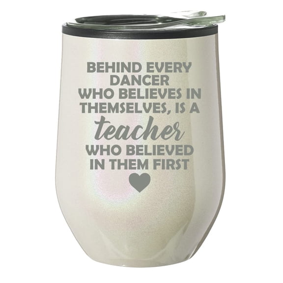 Stemless Wine Tumbler Coffee Travel Mug Glass With Lid Gift Dance Teacher Gift (Pearl Glitter)