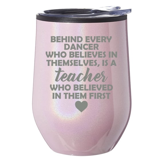 Stemless Wine Tumbler Coffee Travel Mug Glass With Lid Gift Dance Teacher Gift (Pink Glitter)
