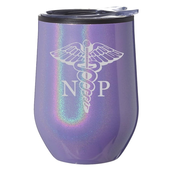 Stemless Wine Tumbler Coffee Travel Mug Glass With Lid Gift NP Nurse Preceptor (Purple Glitter)