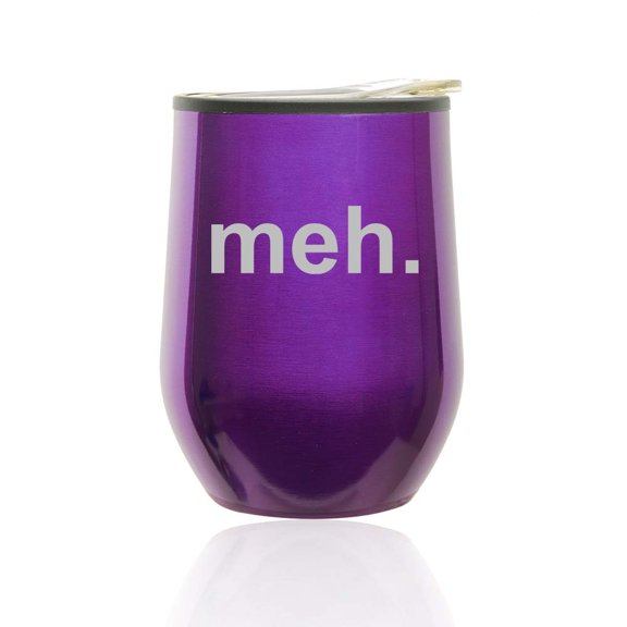 Stemless Wine Tumbler Coffee Travel Mug Glass With Lid Meh Geek Sarcastic Expression (Royal Purple)