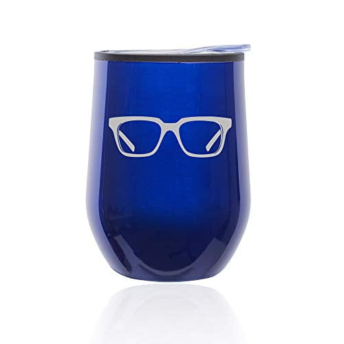 Stemless Wine Tumbler Coffee Travel Mug Glass With Lid Optometrist Optometry (Blue)