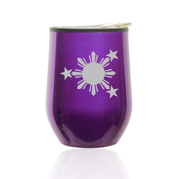 Stemless Wine Tumbler Coffee Travel Mug Glass With Lid Philippines Stars And Sun (Royal Purple)