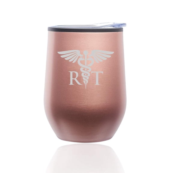 Stemless Wine Tumbler Coffee Travel Mug Glass With Lid RT Rad Tech Radiologic Technologist (Rose Gold)