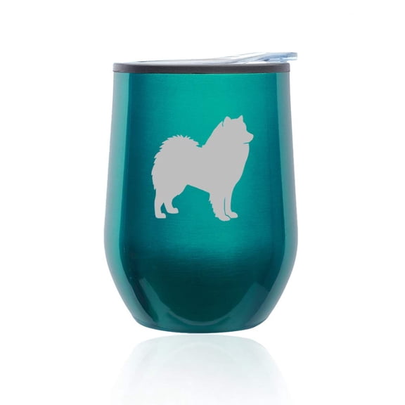 Stemless Wine Tumbler Coffee Travel Mug Glass With Lid Samoyed (Turquoise Teal)