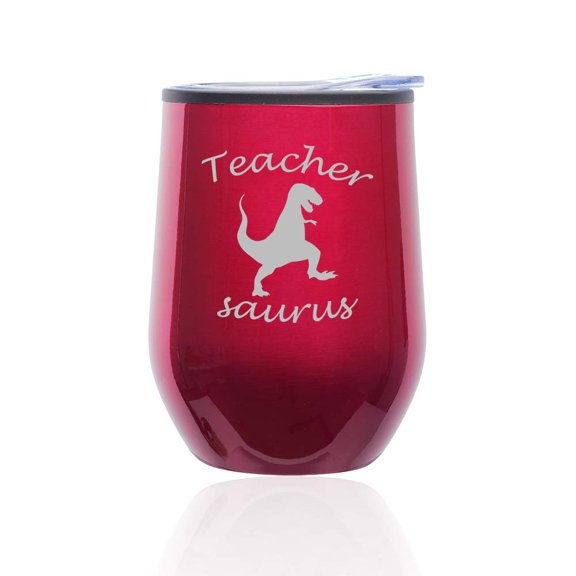 Stemless Wine Tumbler Coffee Travel Mug Glass With Lid Teacher Saurus Funny T-Rex (Fuchsia)
