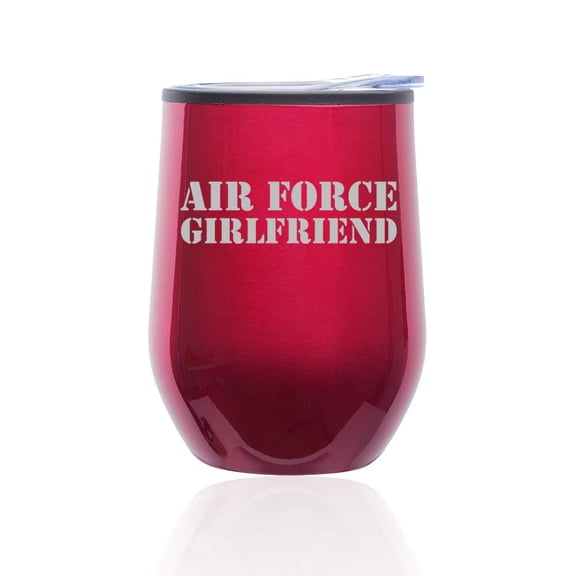 Stemless Wine Tumbler Coffee Travel Mug Glass with Lid Air Force Girlfriend (Fuchsia)