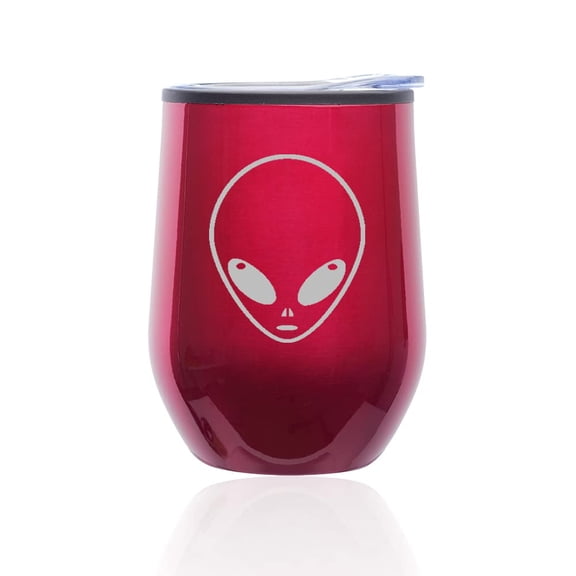 Stemless Wine Tumbler Coffee Travel Mug Glass with Lid Alien Head (Fuchsia)