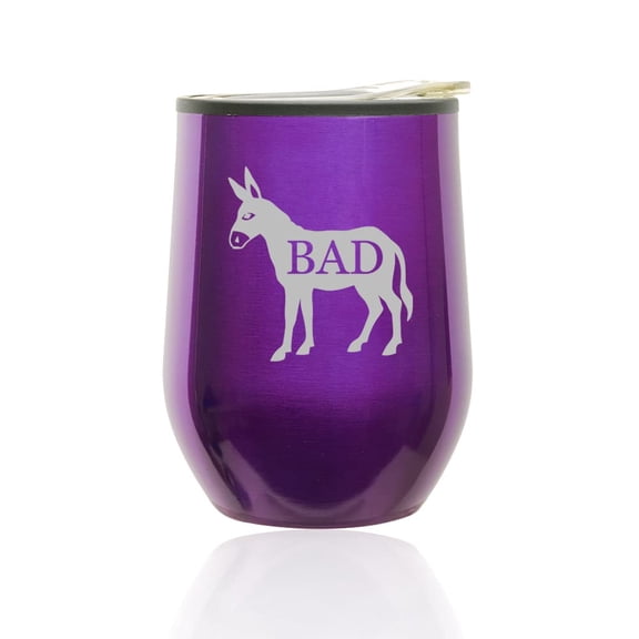Stemless Wine Tumbler Coffee Travel Mug Glass with Lid Bad Ass Donkey Funny (Royal Purple)