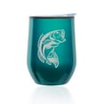 thumbnail image 1 of Stemless Wine Tumbler Coffee Travel Mug Glass with Lid Bass Fish (Turquoise Teal), 1 of 1