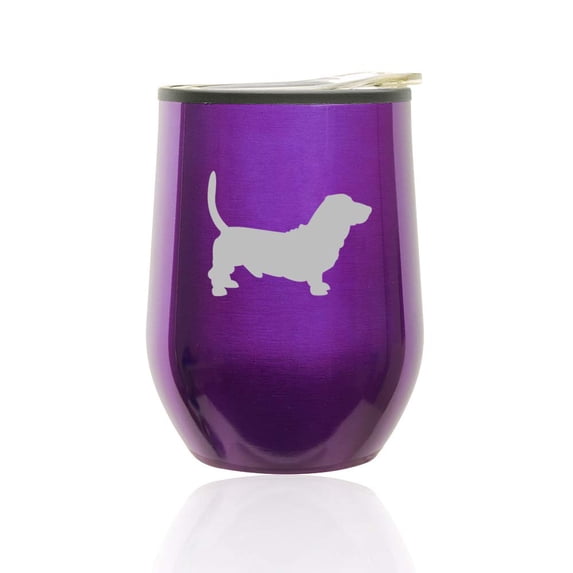 Stemless Wine Tumbler Coffee Travel Mug Glass with Lid Basset Hound (Royal Purple)