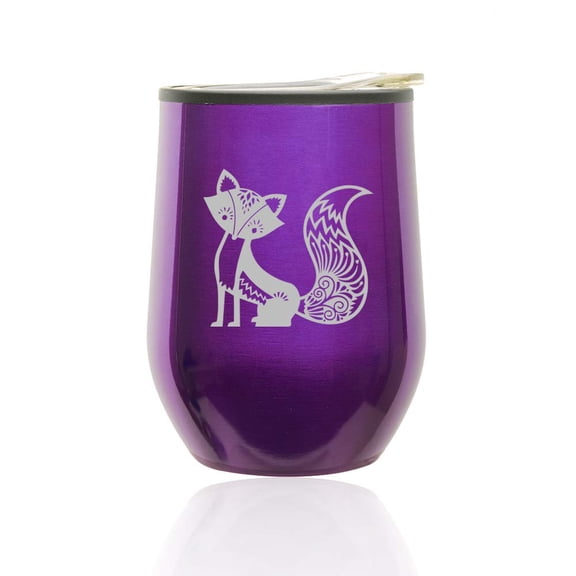 Stemless Wine Tumbler Coffee Travel Mug Glass with Lid Fancy Fox (Royal Purple)