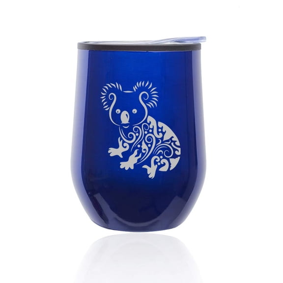 Stemless Wine Tumbler Coffee Travel Mug Glass with Lid Fancy Koala Bear (Blue)