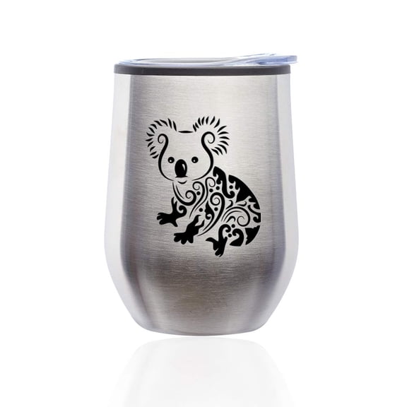 Stemless Wine Tumbler Coffee Travel Mug Glass with Lid Fancy Koala Bear (Silver)