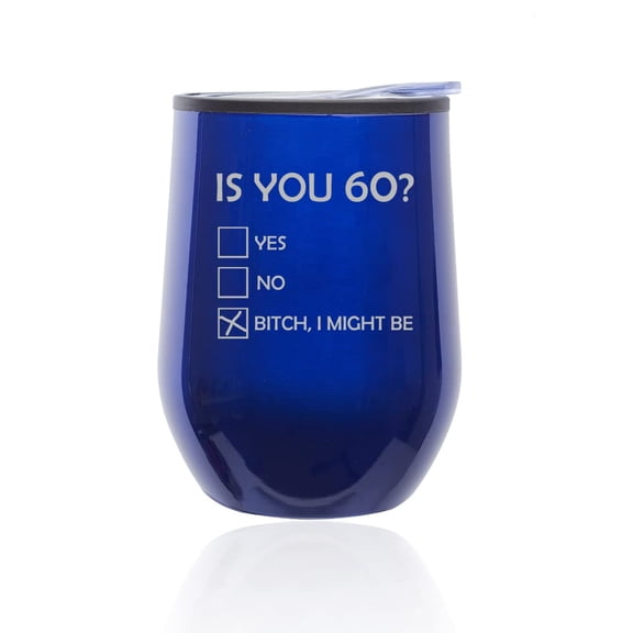 Stemless Wine Tumbler Coffee Travel Mug Glass with Lid Is You 60 Funny 60th Birthday (Blue)
