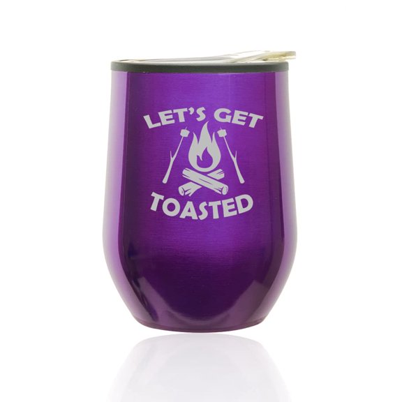 Stemless Wine Tumbler Coffee Travel Mug Glass with Lid Let's Get Toasted Funny Camping Outdoors (Royal Purple)