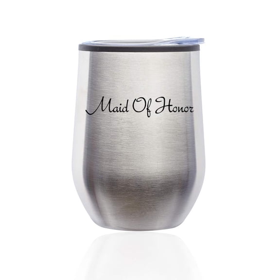 Stemless Wine Tumbler Coffee Travel Mug Glass with Lid Maid Of Honor Bachelorette Wedding (Silver)
