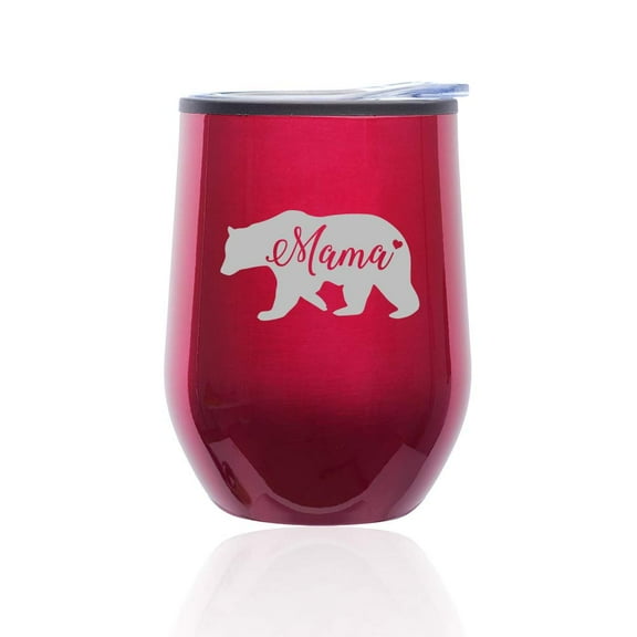 Stemless Wine Tumbler Coffee Travel Mug Glass with Lid Mama Bear Mom Mother (Fuchsia)