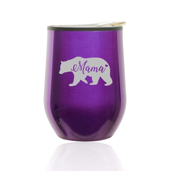 Stemless Wine Tumbler Coffee Travel Mug Glass with Lid Mama Bear Mom Mother (Royal Purple)