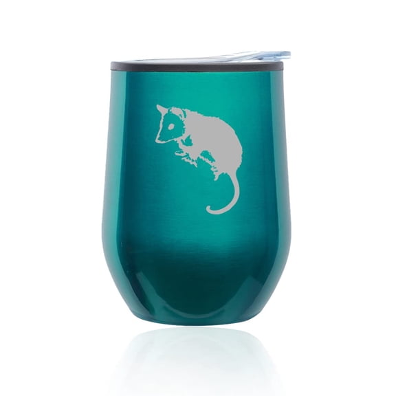 Stemless Wine Tumbler Coffee Travel Mug Glass with Lid Opossum (Turquoise Teal)