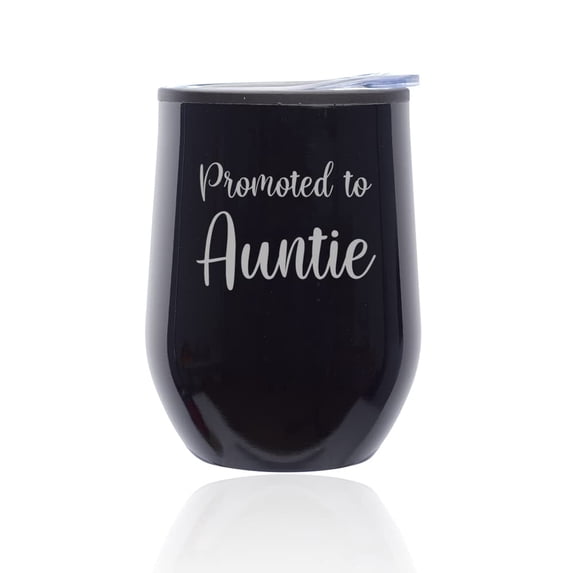 Stemless Wine Tumbler Coffee Travel Mug Glass with Lid Promoted To Auntie New Aunt Pregnancy Announcement (Black Midnight)