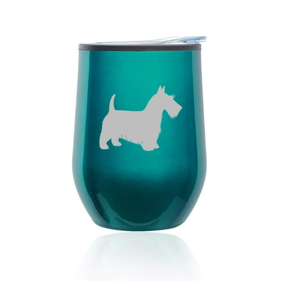Stemless Wine Tumbler Coffee Travel Mug Glass with Lid Scottie Stottish Terrier (Turquoise Teal)